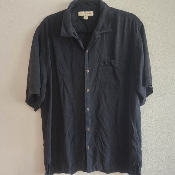 Tommy Bahama Mens Hawaiian Button Down Shirt Short Sleeve Silk Black Size XXL - Picture 1 of 8